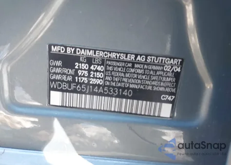 2004 Mercedes-Benz E 320 from USA, damaged, VIN WDBUF65J14A533140